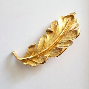 Gold Feather Brooch Pin